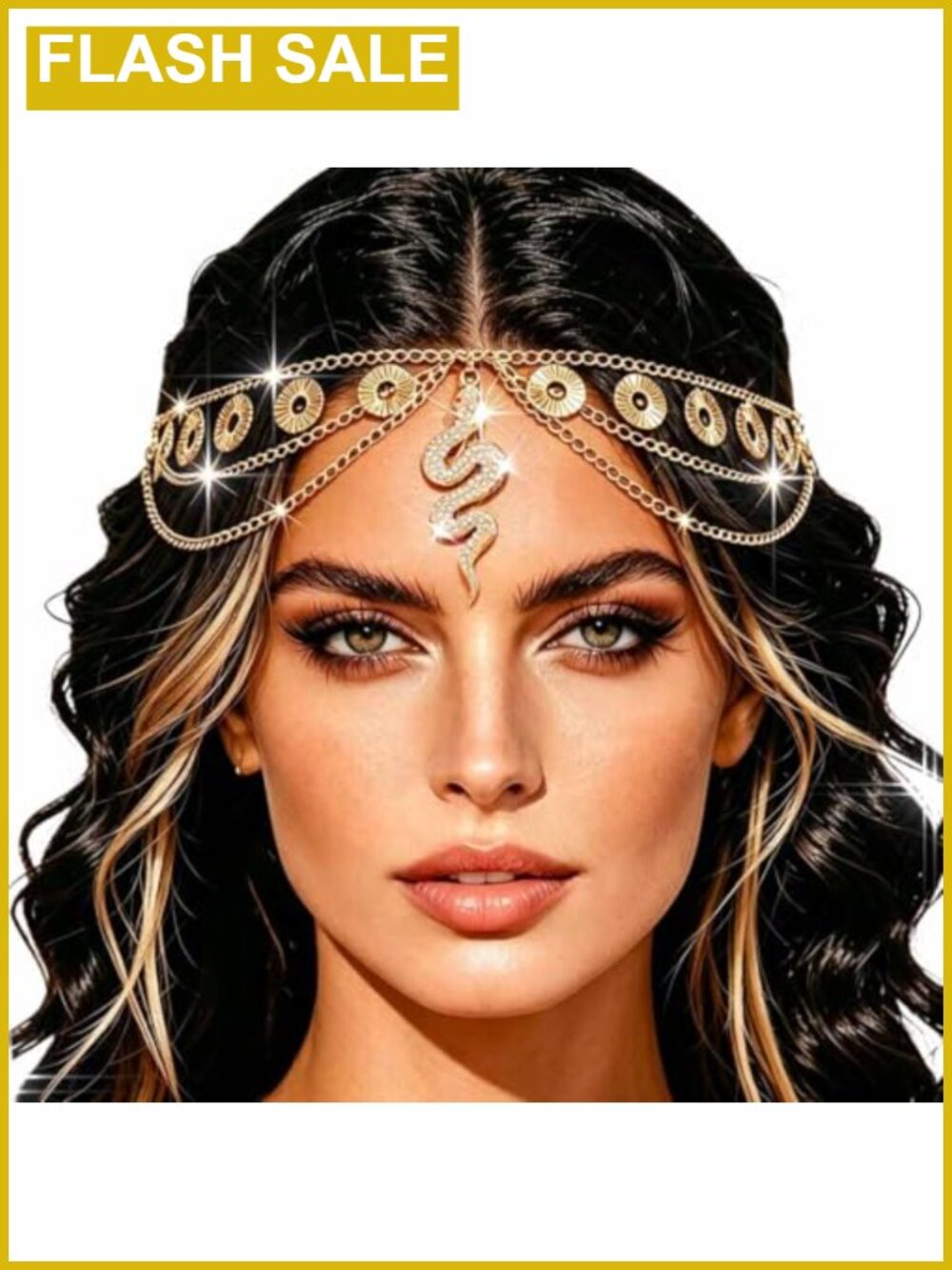 Sequin Snake Pendant Head Chain Egyptian Headpiece Hair Jewelry